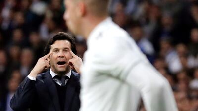 Real Madrid's manager Santiago Solari watches on from the touchline. EPA
