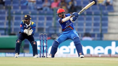 Rahmat Shah of Afghanistan playing a shot during the Asia Cup UAE 2018 cricket match between Afghanistan vs Sri Lanka at Sheikh Zayed Cricket Stadium in Abu Dhabi. He scored 72 runs in this match.