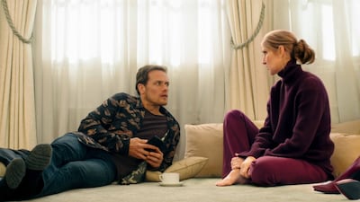 Heughan with singer Celine Dion in a scene