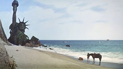 The first Planet of the Apes uses a zoom-out shot to deliver its infamous big reveal. Photo: 20th Century Studios