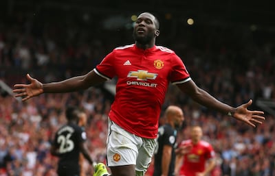 Manchester United's Romelu Lukaku celebrates scoring his side's second goal of the game during the English Premier League soccer match between Manchester United and West Ham United at Old Trafford in Manchester, England, Sunday, Aug. 13, 2017. (AP Photo/Dave Thompson)