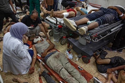 Wounded Palestinians in Nasser Hospital in Khan Younis. EPA