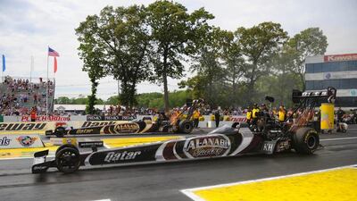 Qatar Al Anabi Racing Top Fuel team drivers Khalid Al Balooshi and Shawn Langdon fell in the quarter-finals of the NHRA event in Arizona on Sunday. Photo courtesy Dave Kommel