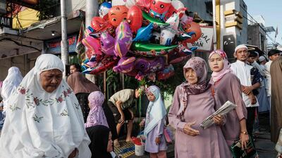 Muslims gather for Eid Al Fitr prayers in Jakarta. AFP