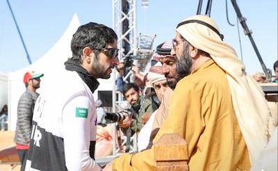 Sheikh Hamdan bin Mohammed, Crown Prince of Dubai, is greeted by his father, Sheikh Mohammed bin Rashid, Vice President and Ruler of Dubai. Courtesy: Dubai media Office
