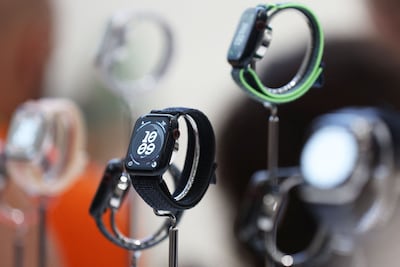The new Apple Watch Series 9 on display during its launch from the company's headquarters in Cupertino, California, on Tuesday. AFP