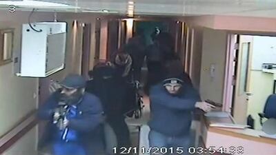 Israeli undercover forces are seen in this still image from the CCTV of Al Ahli hospital in the West Bank city of Hebron, taken during a raid on November 12, 2015. A Palestinian was shot dead during the operation. Hebron Al Ahli Hospital Handout via Reuters TV