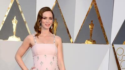 Emily Blunt, in Prada, arrives for the 88th annual Academy Awards at the Dolby Theatre in Hollywood, California, on February 28, 2016. EPA