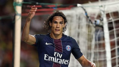Paris Saint-Germain forward Edinson Cavani reacts during a Ligue 1 match against Monaco on Sunday. Valery Hache / AFP / August 28, 2016