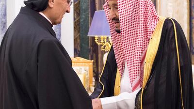 Saudi Arabia's King Salman meets Lebanese Maronite Christian Patriarch Bechara Al Rai in Riyadh, November 14, 2017.