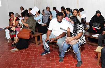 People who have overstayed their visas at the Consulate of Sri Lanka in Dubai. Pawan Singh / The National