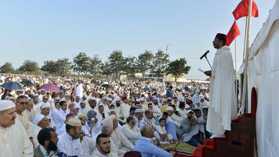Muslims pray during the first day of the Muslim festival of Eid-al- Adha in in Sale, Morocco. EPA
