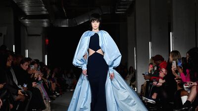Christian Siriano presented a range of looks in the experimental collection he calls Victorian Matrix. AFP