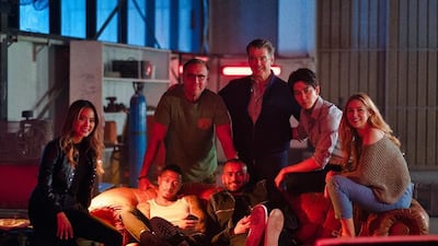 The cast of 'The Misfits' on set in Abu Dhabi. Instagram / Pierce Brosnan