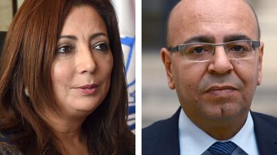 The president of the Tunisian Employers' Union Wided Bouchamaoui and lawyer Fadhel Mahfoudh are two of the four winners of the Nobel prize in Tunisia. Fethi Belaid / AFP