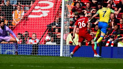 Neco Williams of Nottingham Forest scores. AFP