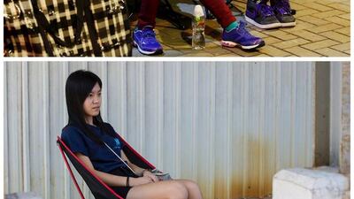 Top, student Prince Wong (left) on a hunger strike outside the government headquarters in Hong Kong on December 3, 2014, and bottom, posing for a photo in Hong Kong on September 24, 2015. Wong said: "The elderly often say that my generation will be the ones to live long enough to see a democratic Hong Kong. But I am not so naive to fully believe that it will happen in our time either." Reuters