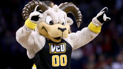 OKLAHOMA CITY, OKLAHOMA - MARCH 18: The Virginia Commonwealth Rams mascot performs in the first round of the 2016 NCAA Men's Basketball Tournament at Chesapeake Energy Arena on March 18, 2016 in Oklahoma City, Oklahoma. Ronald Martinez/Getty Images/AFP== FOR NEWSPAPERS, INTERNET, TELCOS & TELEVISION USE ONLY ==