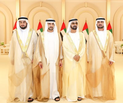 Sheikh Hamdan and his brothers got married on the same day. Photo by UAE Ministry of Presidential Affairs / AFP