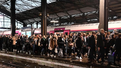 A platform at Gare Saint-Lazare train station in Paris, during a strike by the capital's public transport operator RATP and SNCF employees in 2019. AFP