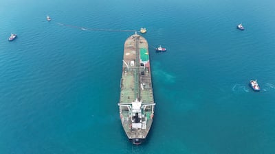 FILE PHOTO: Drone view of oil tanker HELGA berthed at one of Iraq's southern offshore oil terminals near Basra, as it prepares to load crude oil, April 24, 2026. REUTERS / Mohammed Aty / File Photo