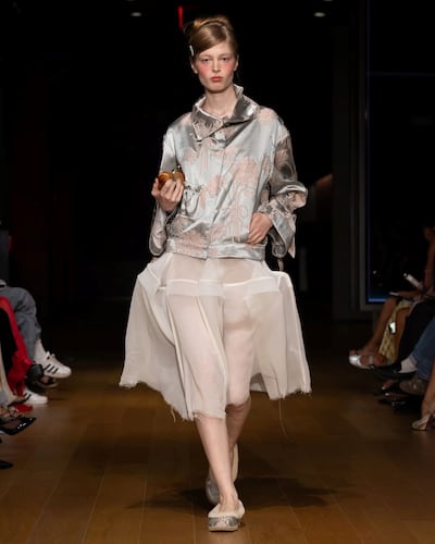Vintage upholstery brocade, silk chiffon and a baguette for spring/summer 2027. Photo: Dauphinette