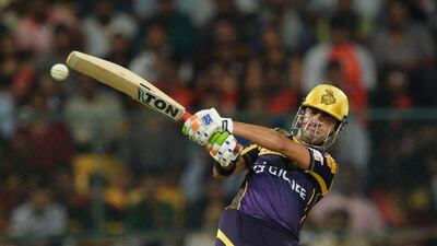 Kolkata Knight Riders batsman Gautam Gambhir plays a shot, during the 2016 Indian Premier League (IPL) Twenty20 cricket match between Royal Challengers Bangalore and Kolkata Knight Riders, at The M Chinnaswamy Stadium in Bangalore on May 2, 2016. KKR is chasing a target of 186 runs set by RCB. AFP / MANJUNATH KIRAN