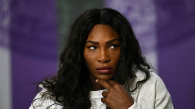 Serena Williams of the U.S gives her pre-Championships press conference at The All England Lawn Tennis Club, ahead of the Wimbledon Tennis Championships in London, Sunday, June 26, 2016. (Florian Eisele/Pool Photo via AP)