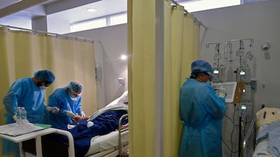 Health workers treat Covid-19 patients at the hospital of the Mexican Institute of Social Security in Mexico City. AFP