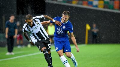 Chelsea's Kai Havertz battles with Udinese's Roberto Maximiliano. Getty