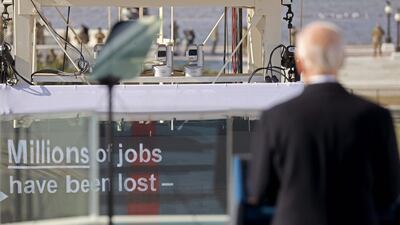 A picture showing the teleprompter as US President Joe Biden delivered his speech after being sworn in as the 46th US president on January 20, 2021, at the US Capitol in Washington. AFP