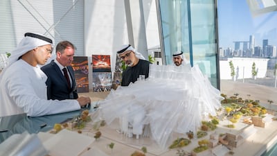 Sheikh Khaled bin Mohamed, Crown Prince of Abu Dhabi, reviews plans for Dar Al Funoon Abu Dhabi, the performing arts centre to be built on Saadiyat Island. Abu Dhabi Media Office