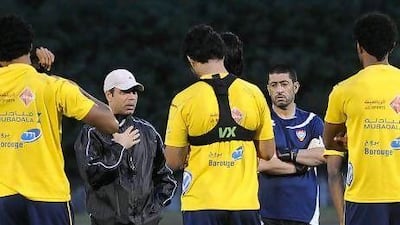Mahdi Ali briefs his team in training in Japan, ahead of today's game at the Tokyo National Stadium. Courtesy UAE FA