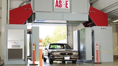 A car is driven through a Z Portal X-ray machine, which can detect illegal drugs, explosives and other contraband.