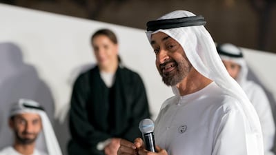 Sheikh Mohamed bin Zayed, Crown Prince of Abu Dhabi and Deputy Supreme Commander of the Armed Forces, announces the launch of the National Experts Programme, at The Founders Memorial. Rashed Al Mansoori / Ministry of Presidential Affairs