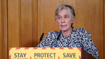 Britain's Chief Scientific Adviser for the Ministry of Defence Angela McLean speaking during a remote press conference to update the nation on the COVID-19 pandemic, inside 10 Downing Street in central London on April 6, 2020. AFP PHOTO / 10 DOWNING STREET