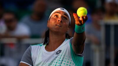 Ons Jabeur serves to Madison Keys during their match at the Mubadala Silicon Valley Classic. EPA