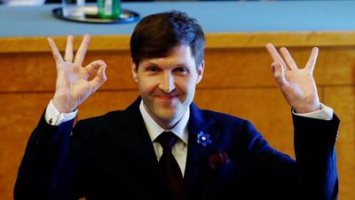 Estonian Finance Minister Martin Helme attends the swearing-in of the incoming coalition government in Tallinn. Reuters