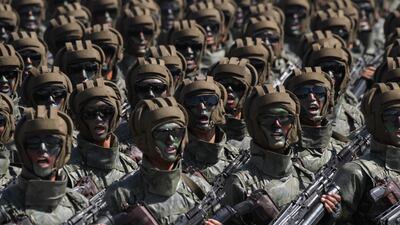 Korean People's Army (KPA) soldiers march during a mass rally on Kim Il Sung square in Pyongyang. AFP