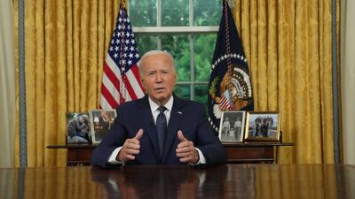 US President Joe Biden addresses the nation from the Oval Office of the White House in Washington. EPA