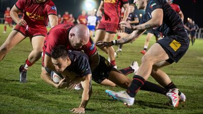 Schalk du Preez of Dubai Exiles in action in the 20-18 defeat against Bahrain at The Sevens Stadium, Dubai, on Friday, November 10, 2023. All pictures: Ruel Pableo for The National