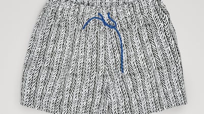 Massimo Dutti shorts, Dh199: A beautiful herringbone print emblazoned all over quality technical fabric. The royal blue drawstrings are a great detail. Trust the Spanish label for reasonably priced tailoring
