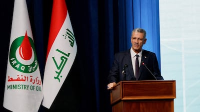 Iraqi oil minister Hayan Abdel Ghani attends licensing rounds for 29 oil and gas exploration blocks in Baghdad. Reuters