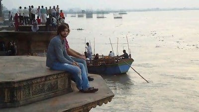 Ashton Kutcher on set in Vrindavan, India. AP Photo