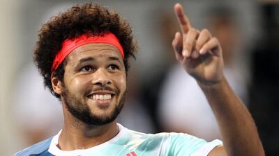 Jo-Wilfried Tsonga of France reacts after his Thursday loss to David Goffin. He defeated Tomas Berdych on Saturday at the Mubadala World Tennis Championship 2016 in Abu Dhabi. EPA