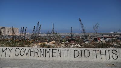 Graffiti at the port area of Beirut in the aftermath of the explosion in August 2020. Reuters