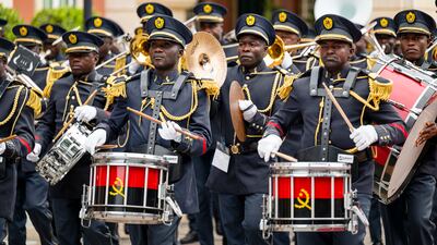A band plays during the official reception for Sheikh Mohamed