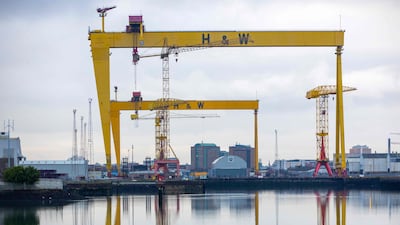 The towering Samson and Goliath cranes at Harland & Wolff shipyard, a hallmark of the Belfast skyline. AFP