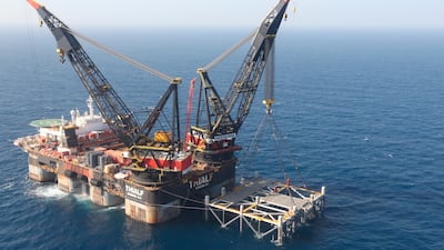 An oil platform in the Leviathan natural gasfield in the Mediterranean, off the coast of Israel. AP