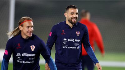Croatia's Domagoj Vida and Mateo Kovacic during training. Reuters